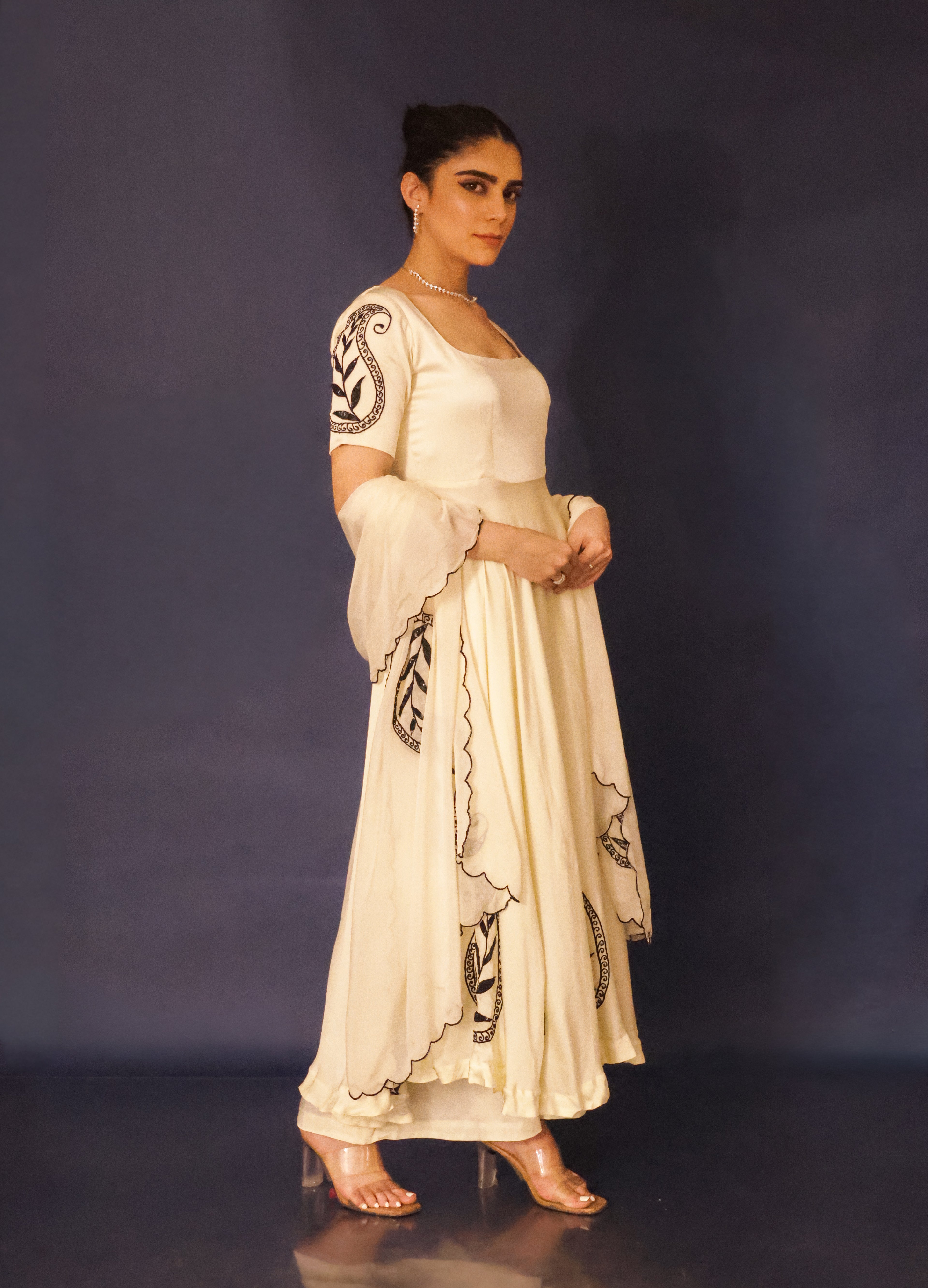 Ivory Floral Embroidered Anarkali Set