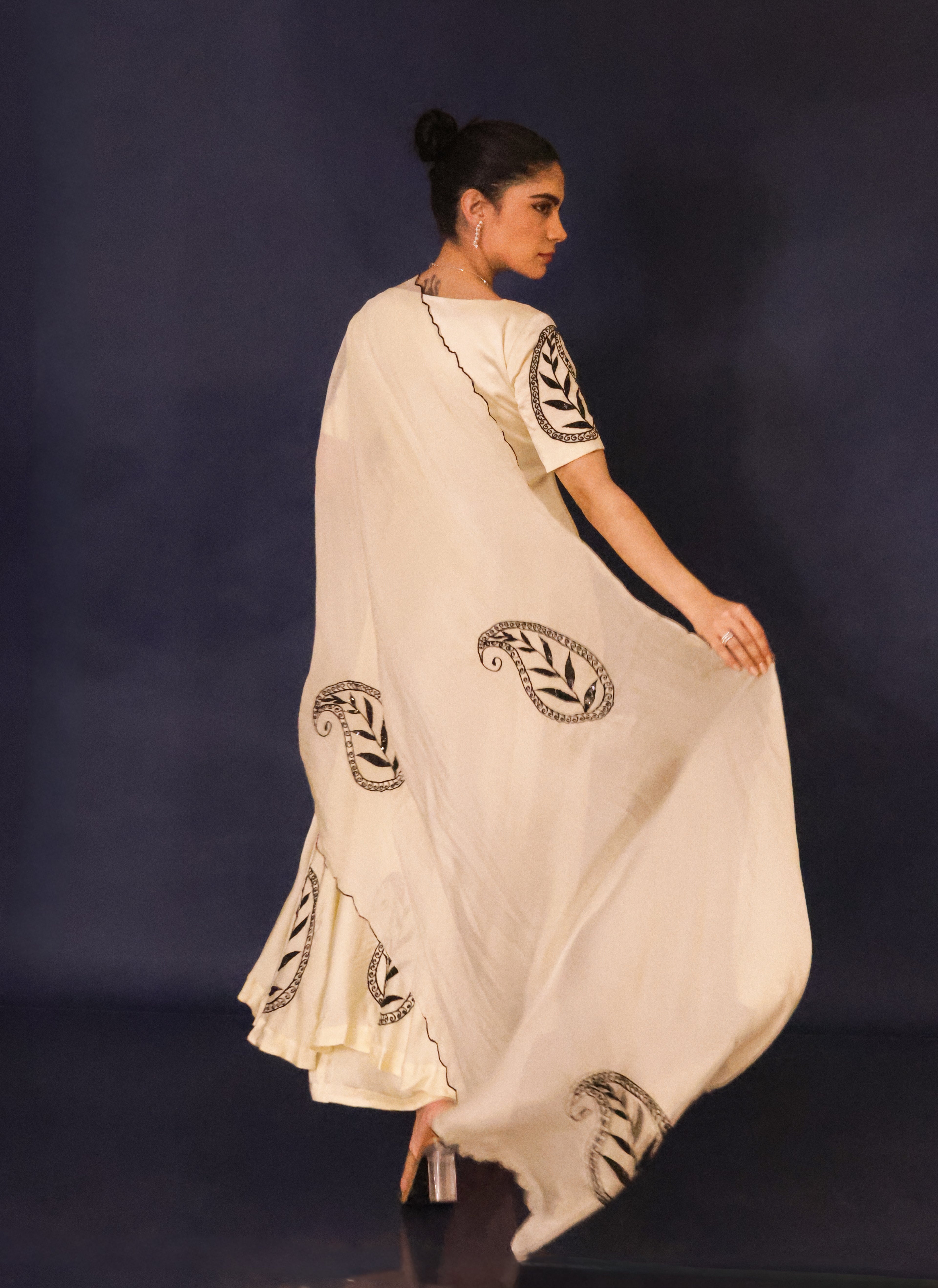 Ivory Floral Embroidered Anarkali Set