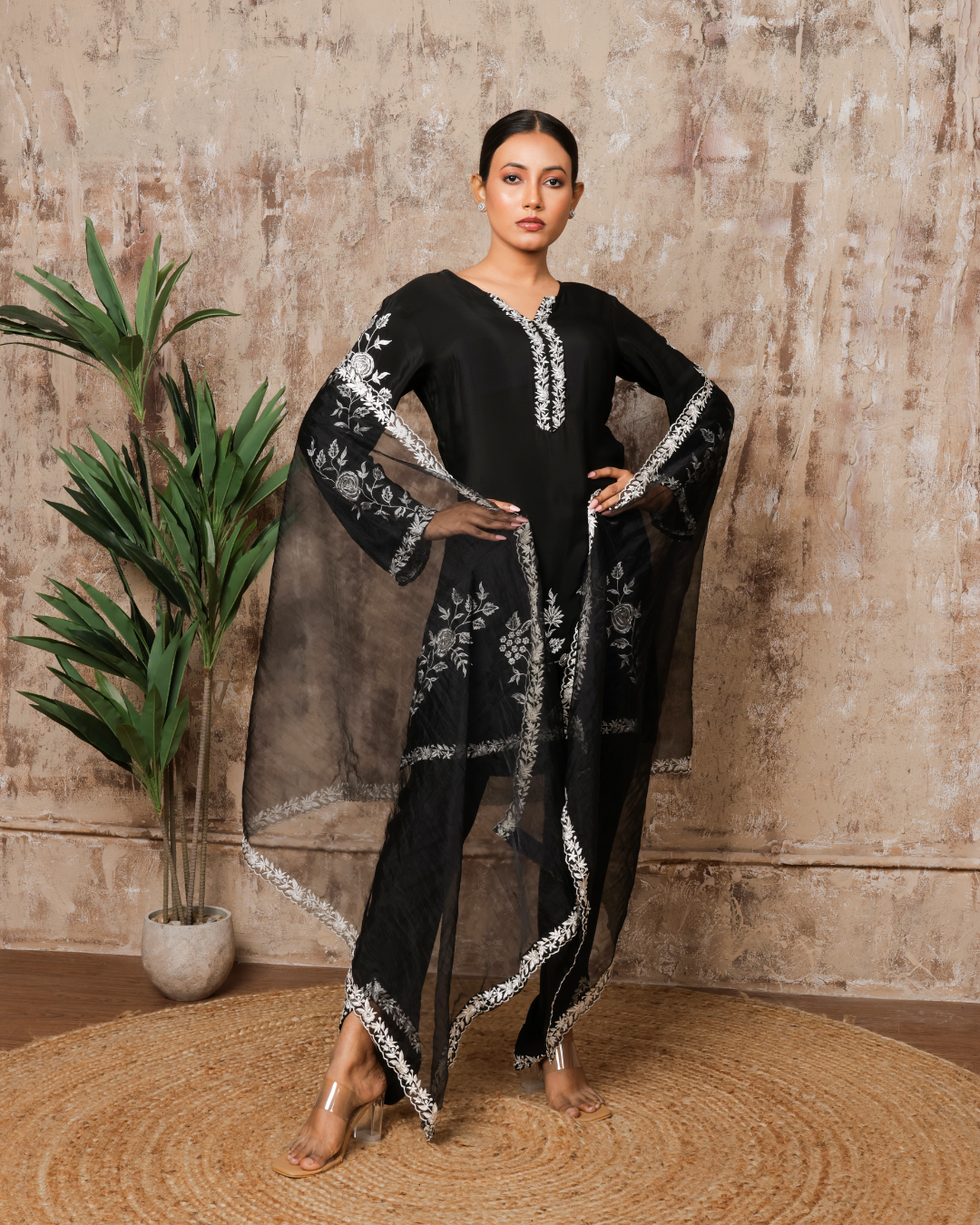 Mukesh black utan set with pant and fully hand work dupatta
