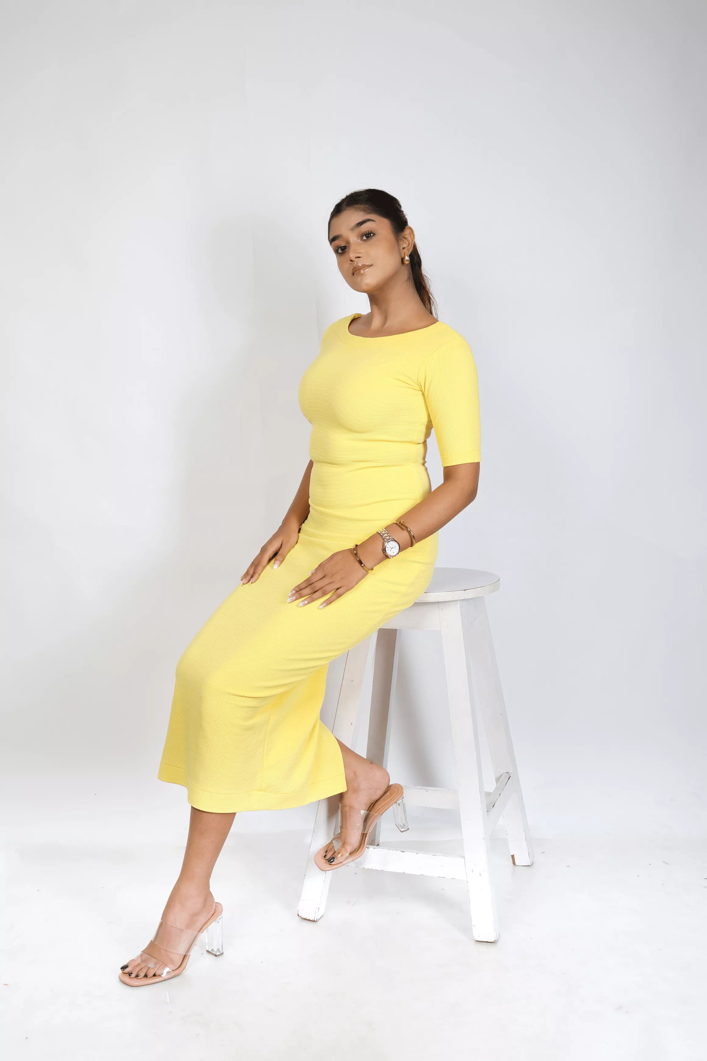 Bright Yellow Figure Hugging Dress