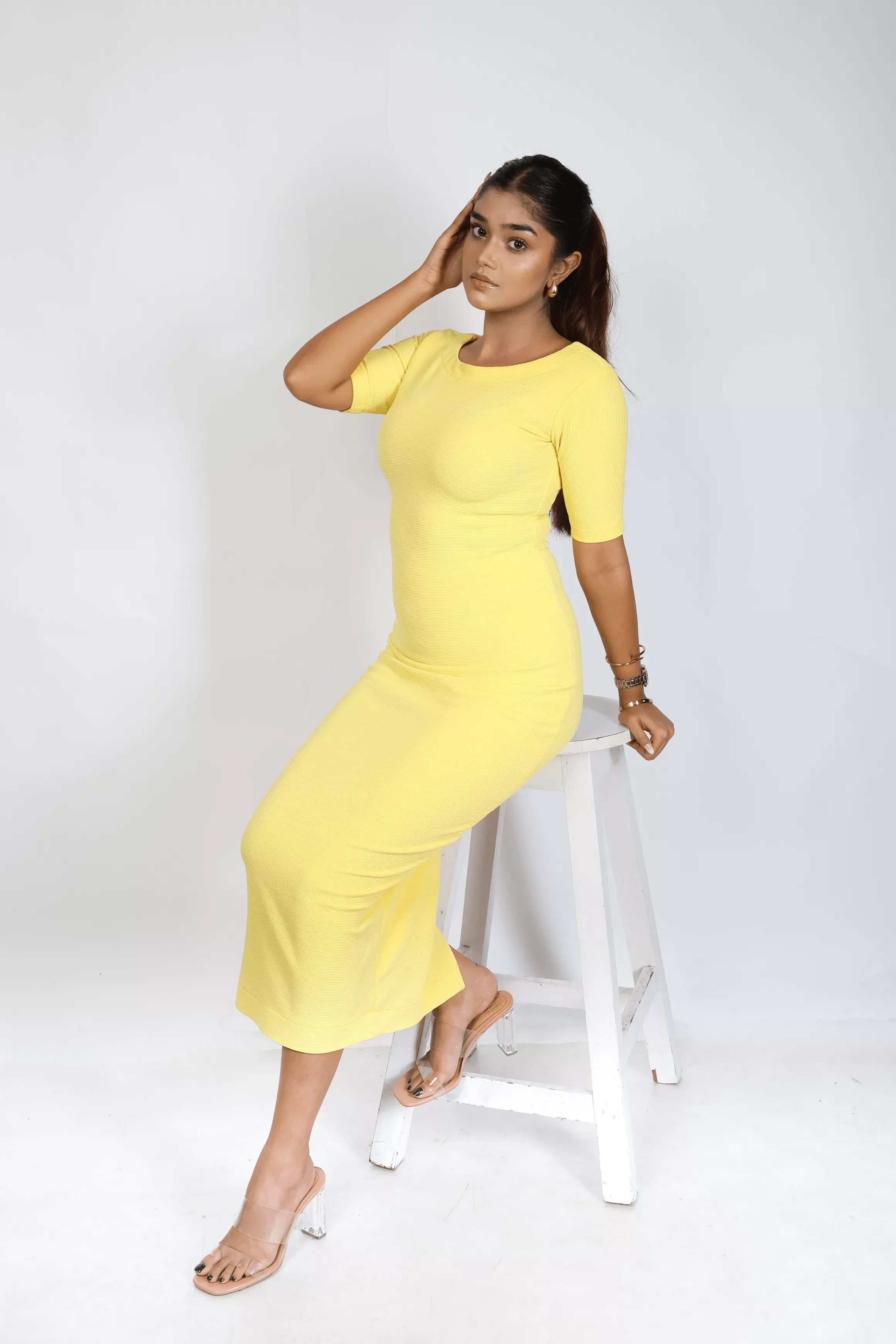 Bright Yellow Figure Hugging Dress