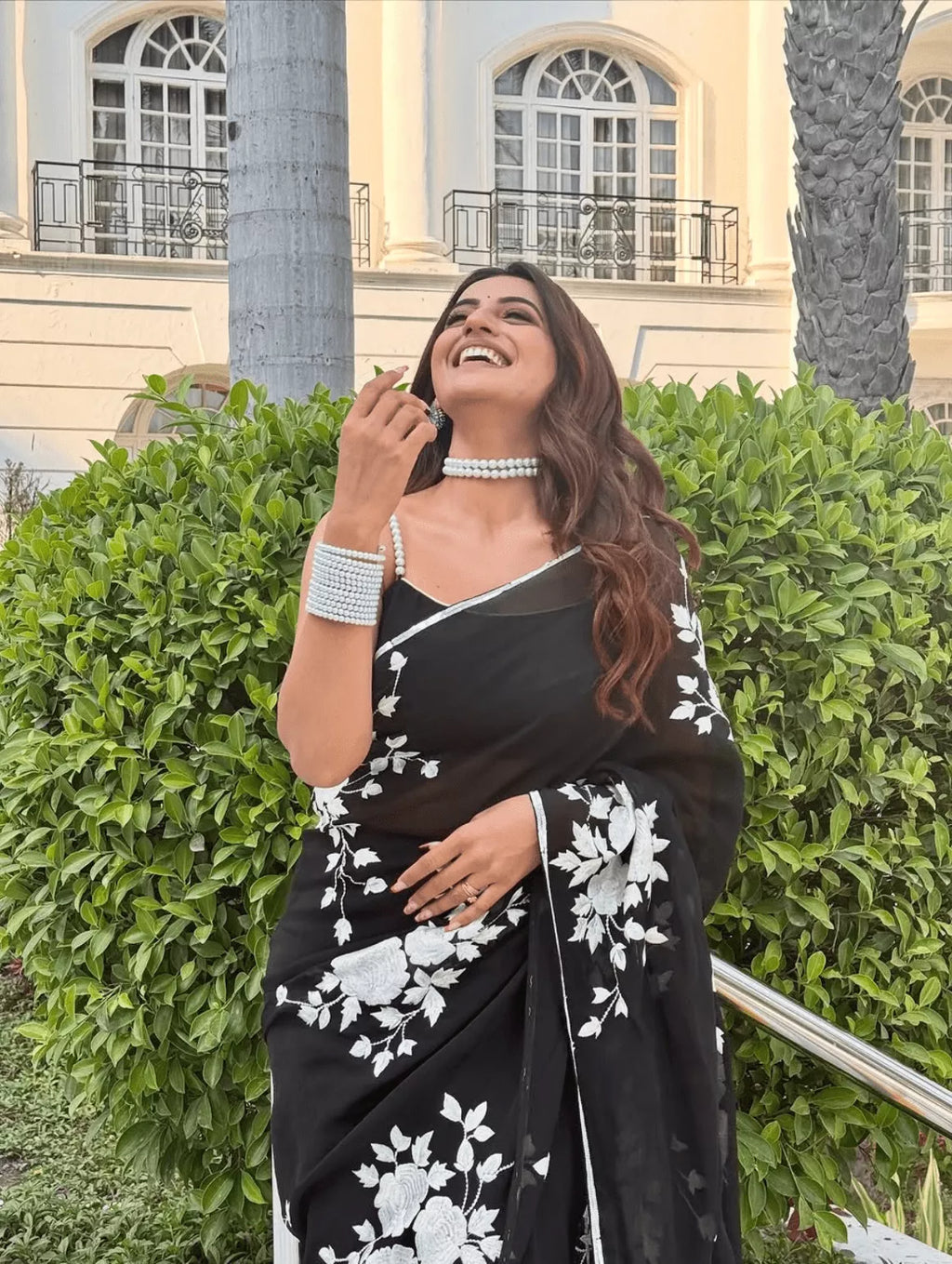 Black Organza Embroidered Saree