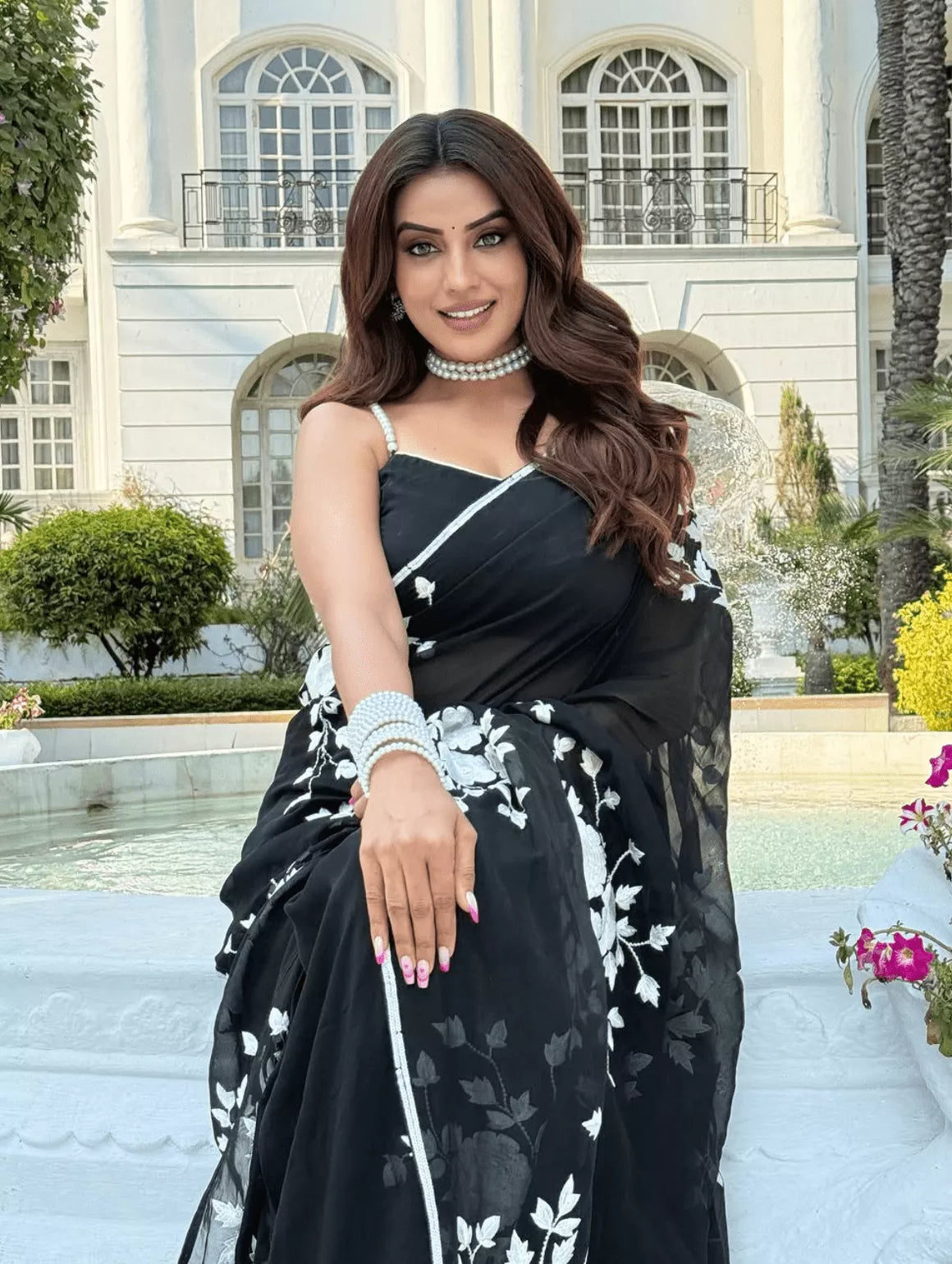 Black Organza Embroidered Saree