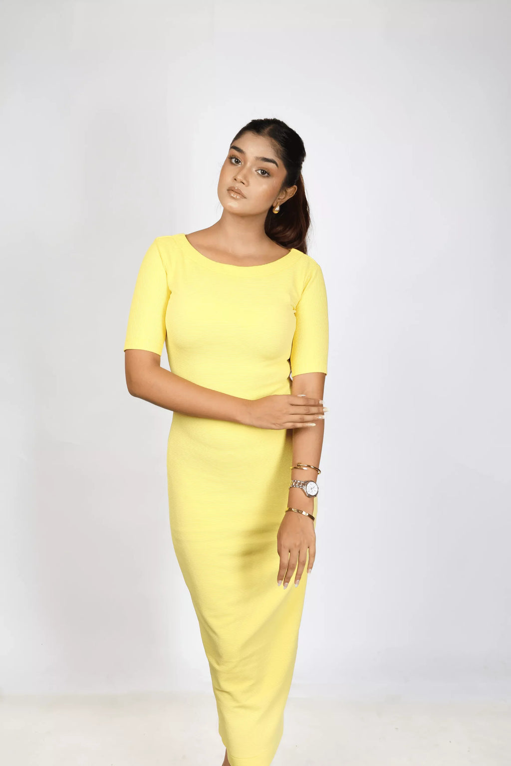 Bright Yellow Figure Hugging Dress