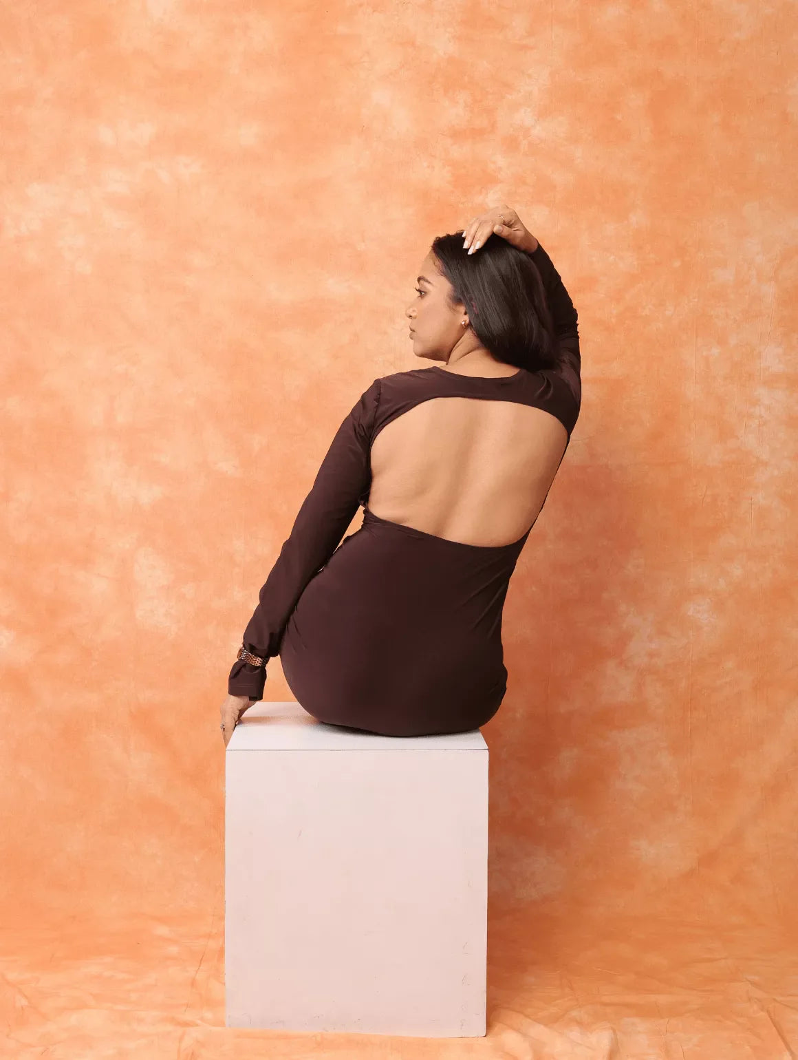 Brown - Backless Halter Bodycone Dress