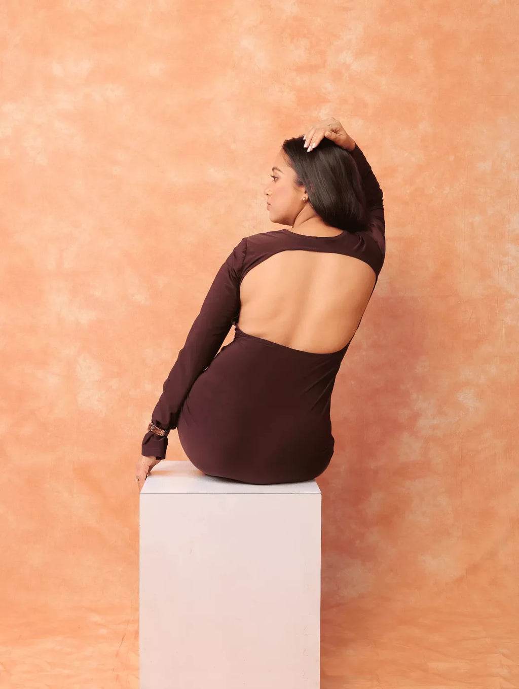 Brown - Backless Halter Bodycone Dress