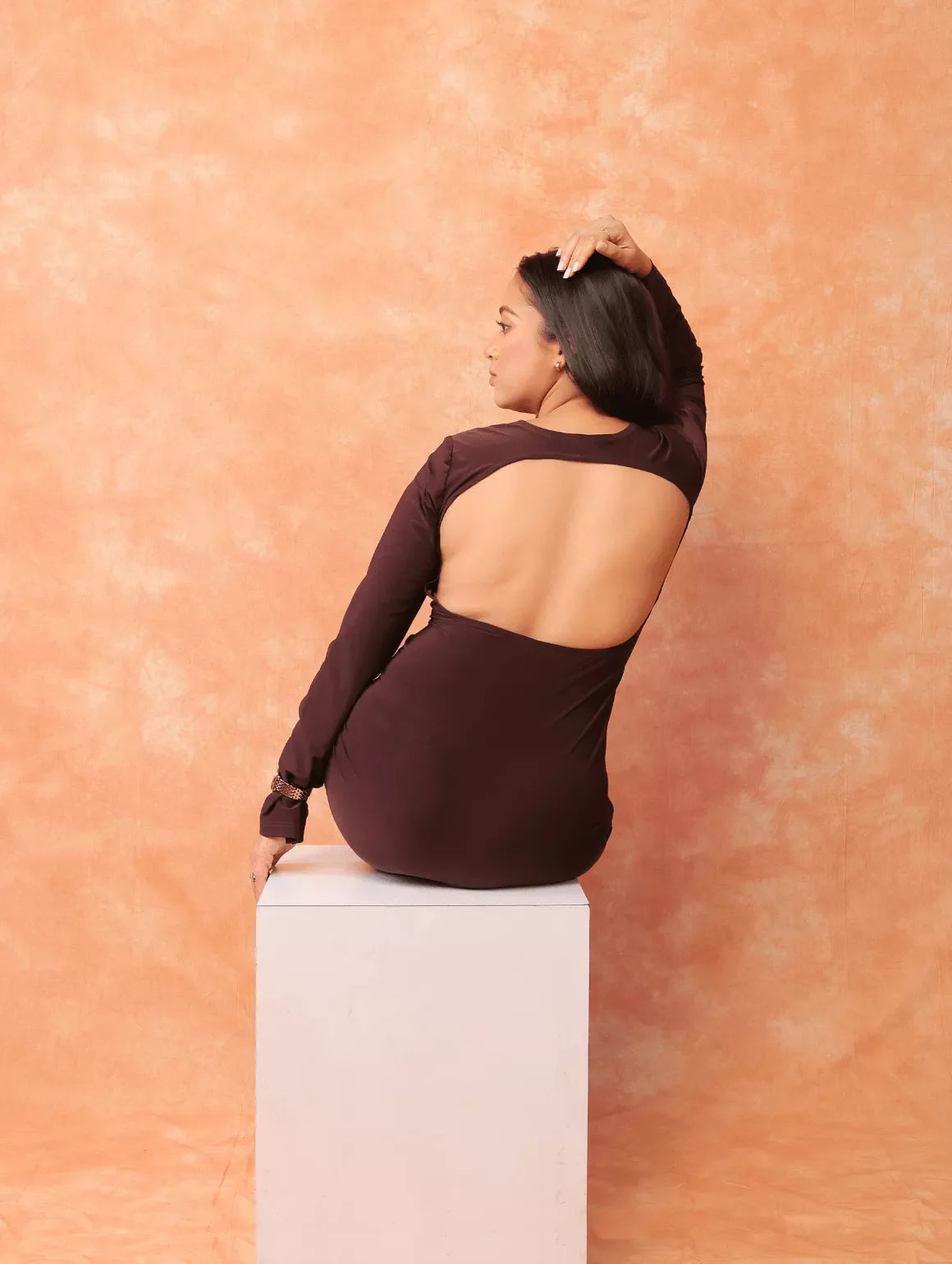 Brown - Backless Halter Bodycone Dress