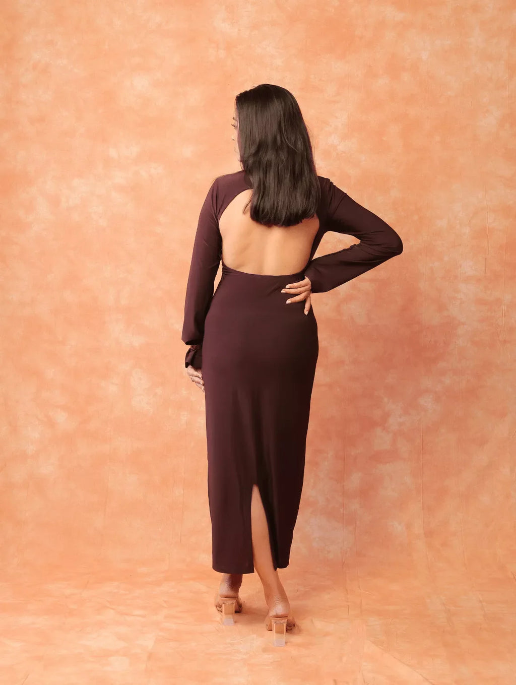 Brown - Backless Halter Bodycone Dress