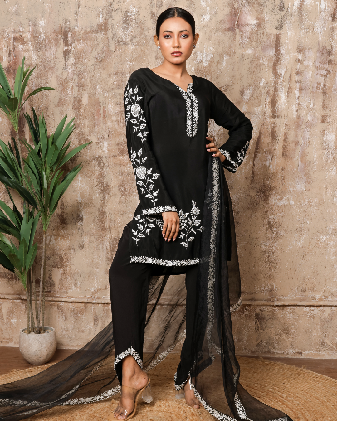 Mukesh black utan set with pant and fully hand work dupatta
