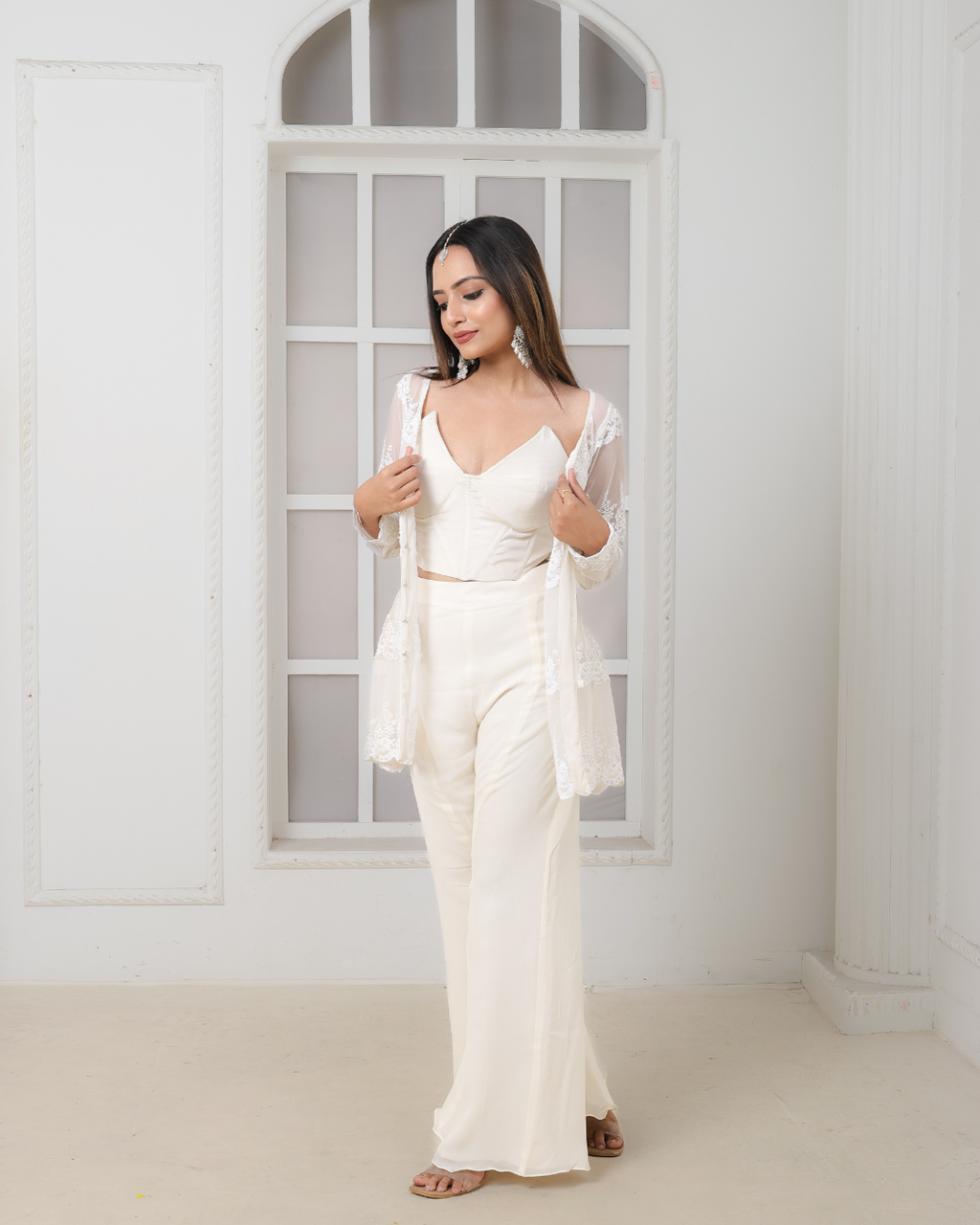 Pearl white plazo set