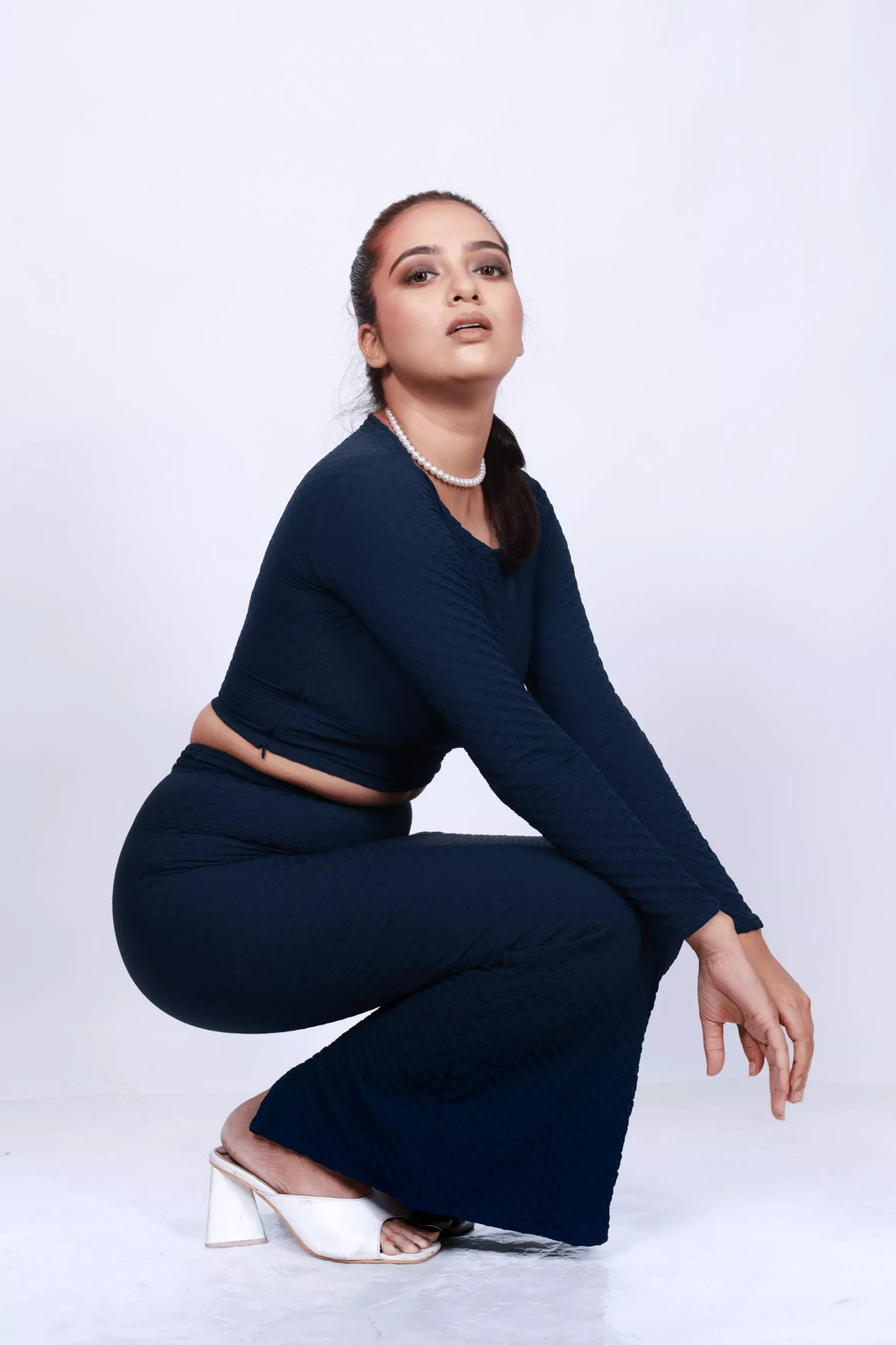 Navy Twilight Crop Top With High Waist Skirt