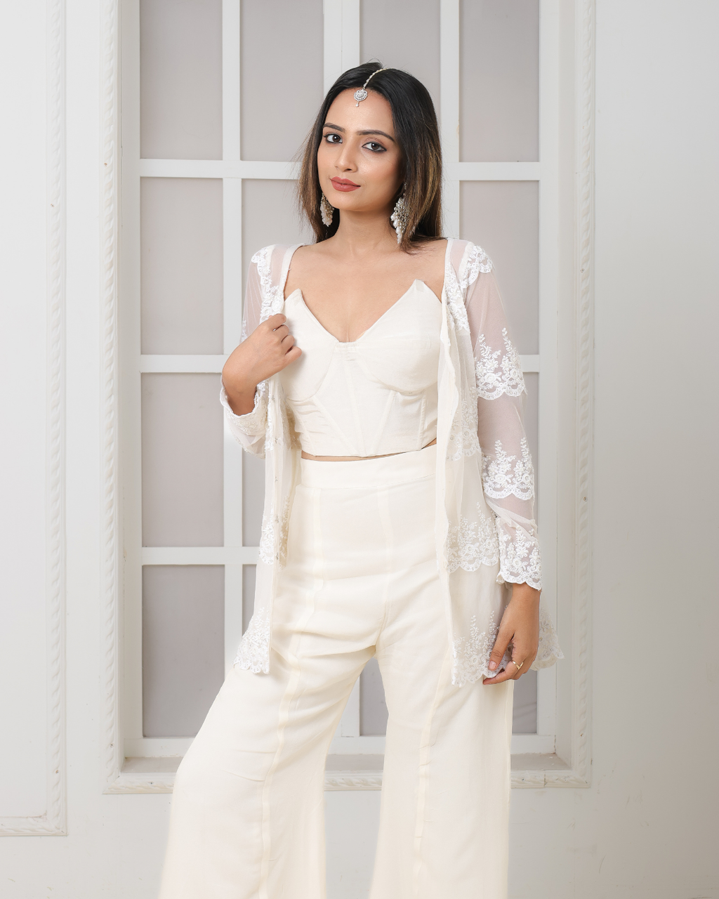 Pearl white plazo set