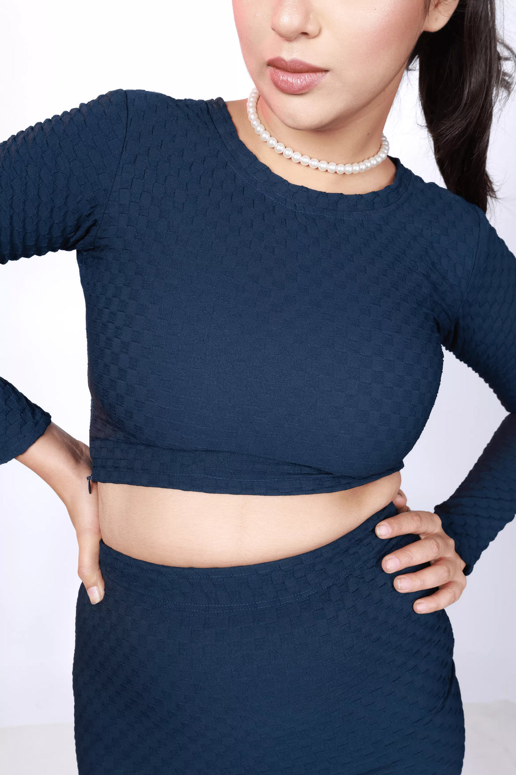 Navy Twilight Crop Top With High Waist Skirt