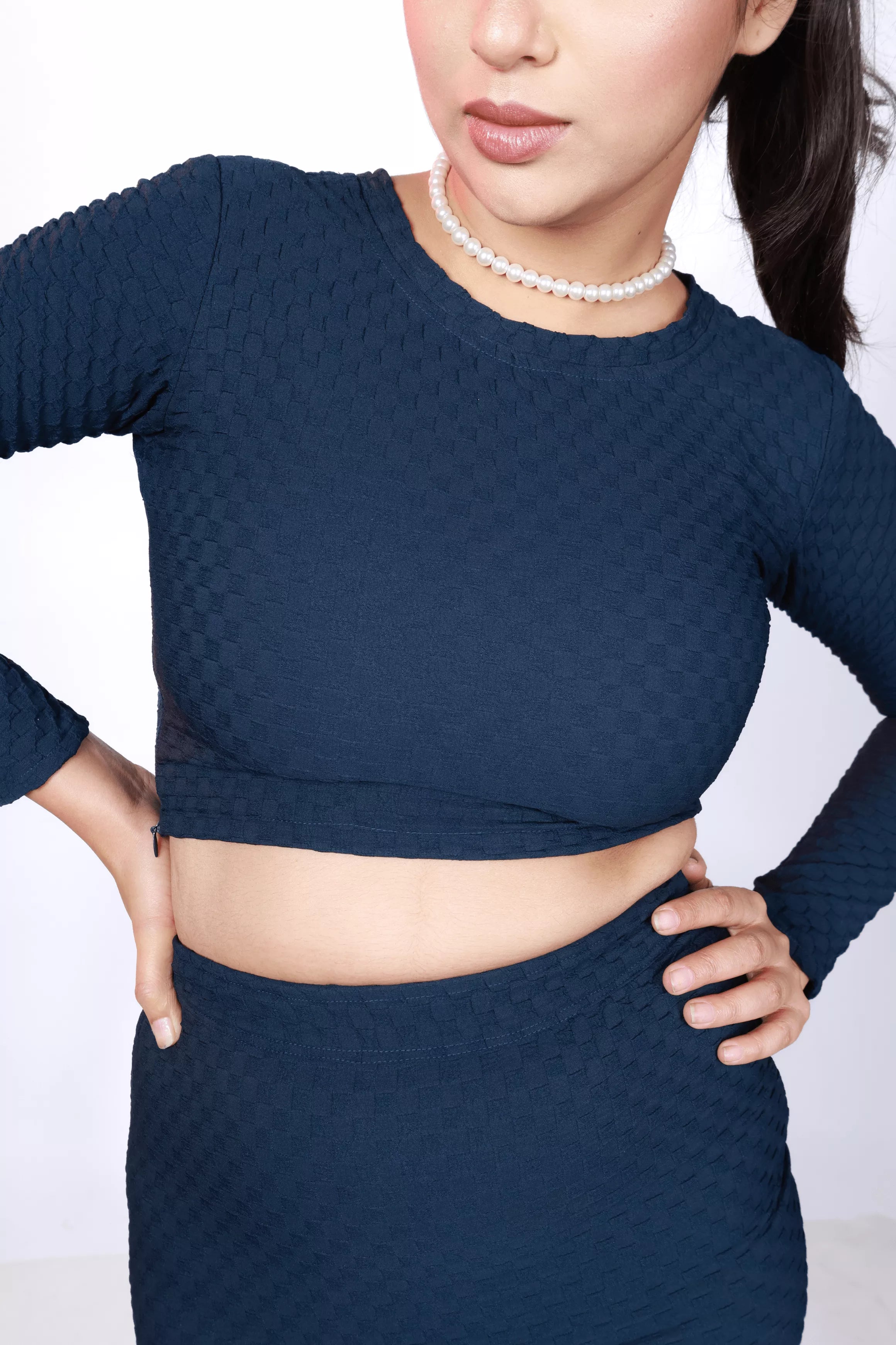 Navy Twilight Crop Top With High Waist Skirt