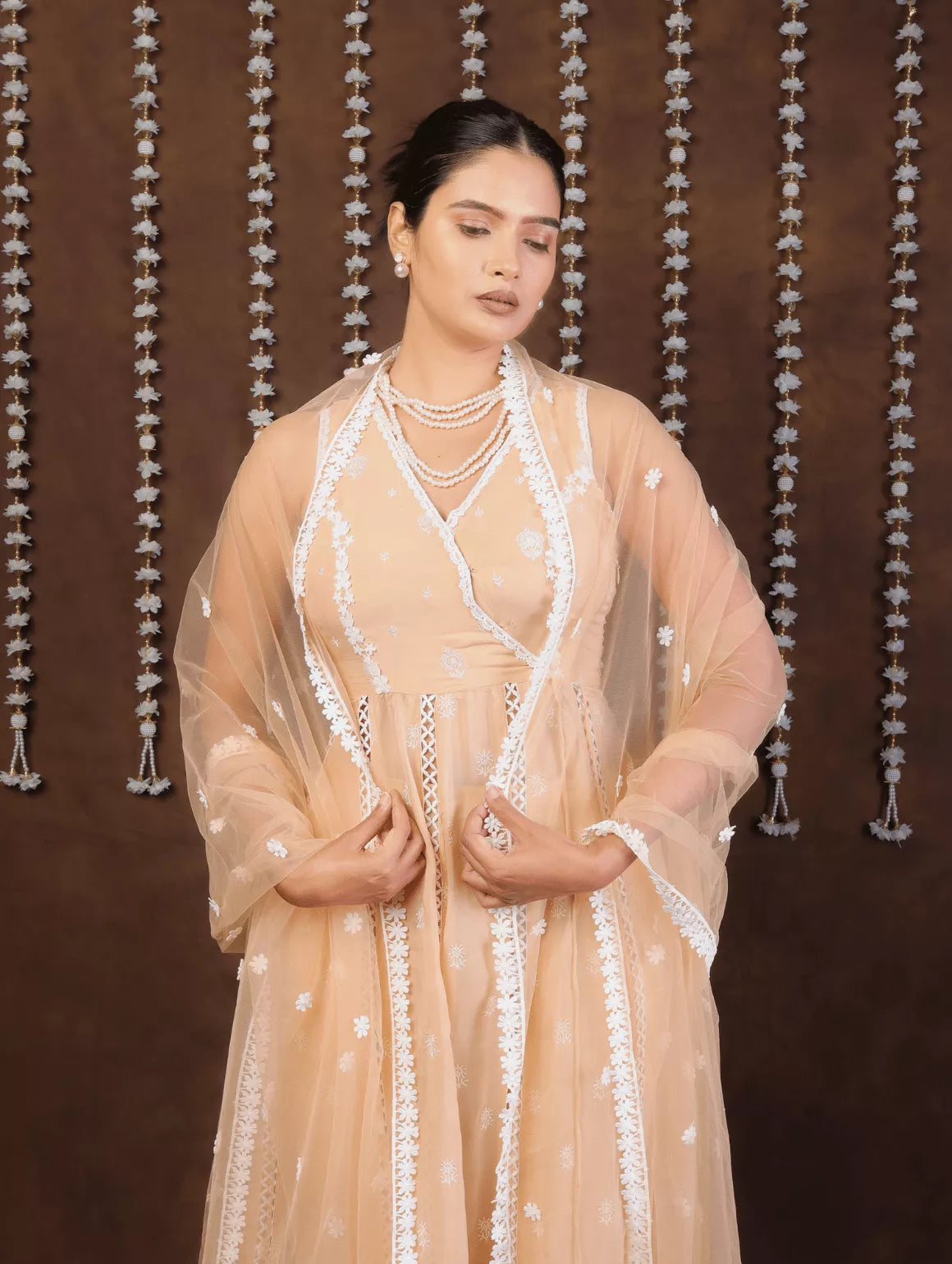 Opulent Peach Organza Anarkali Suit
