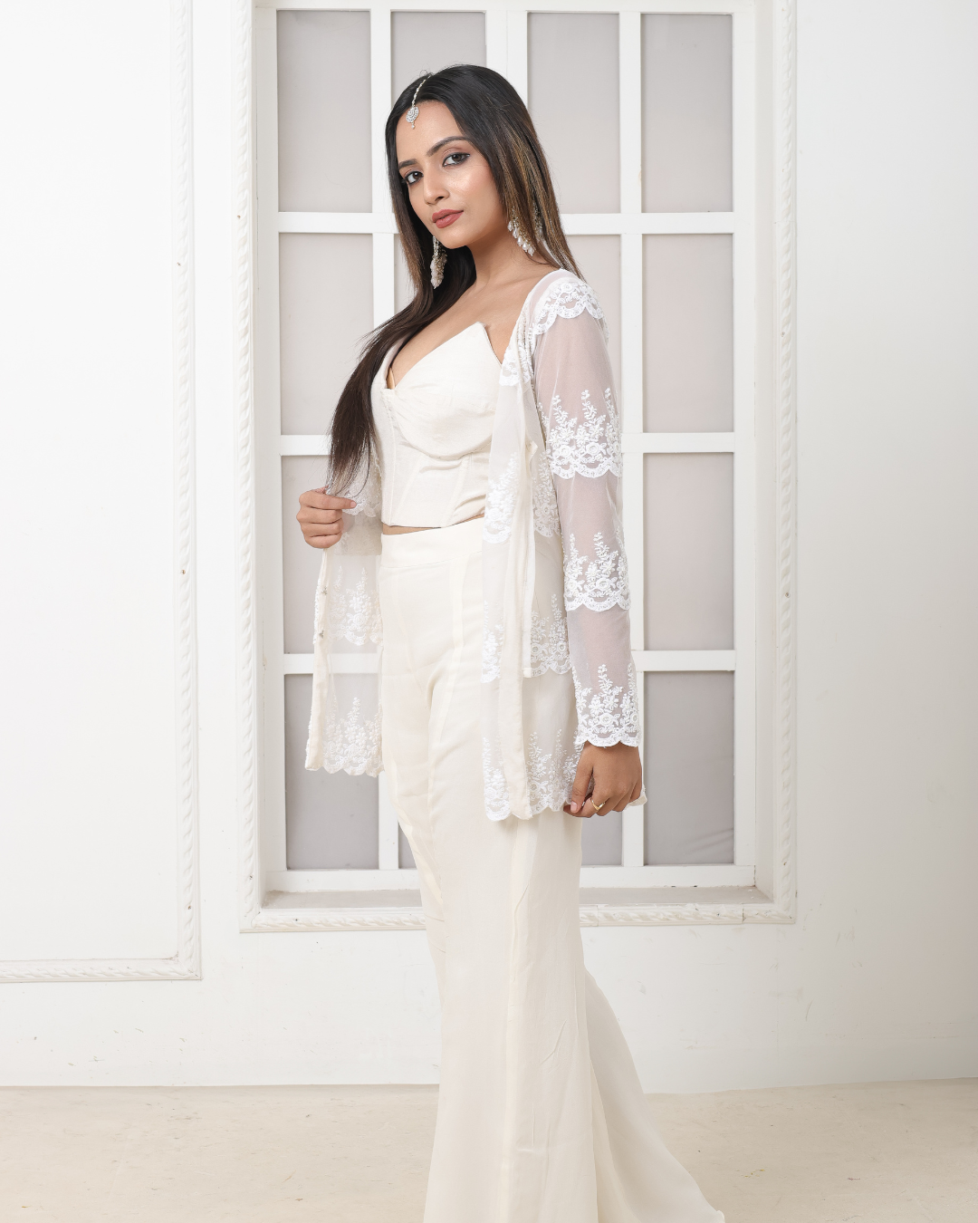 Pearl white plazo set