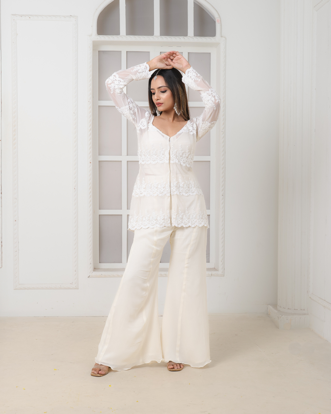 Pearl white plazo set