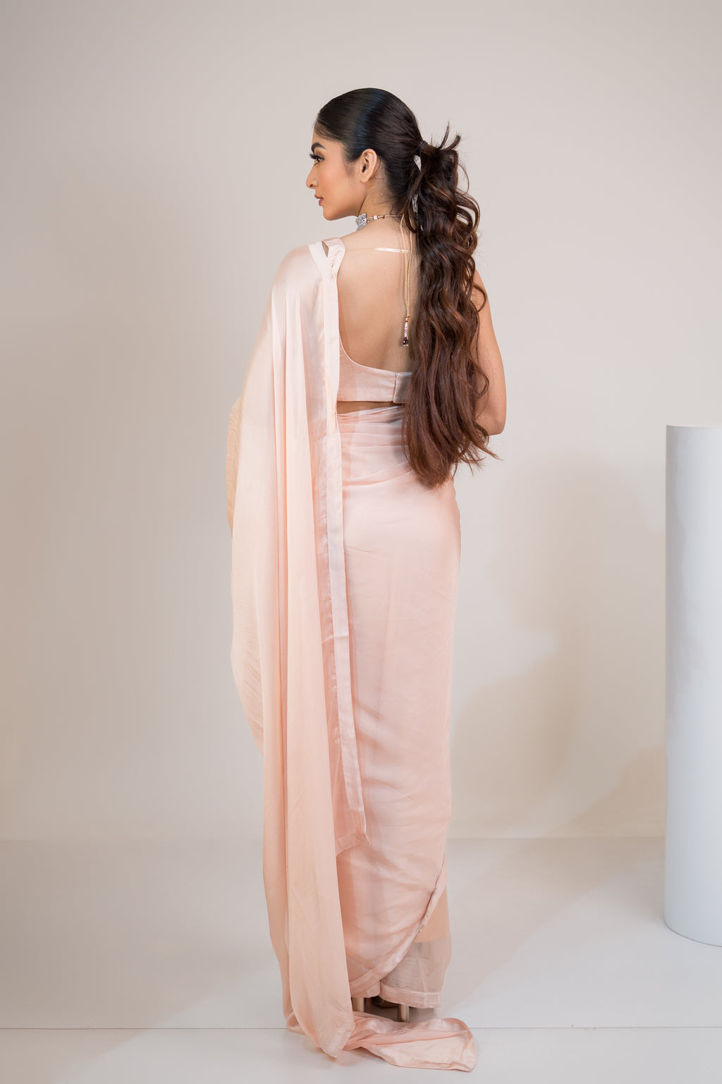 Peach Sequin Hand-Embroidered Saree