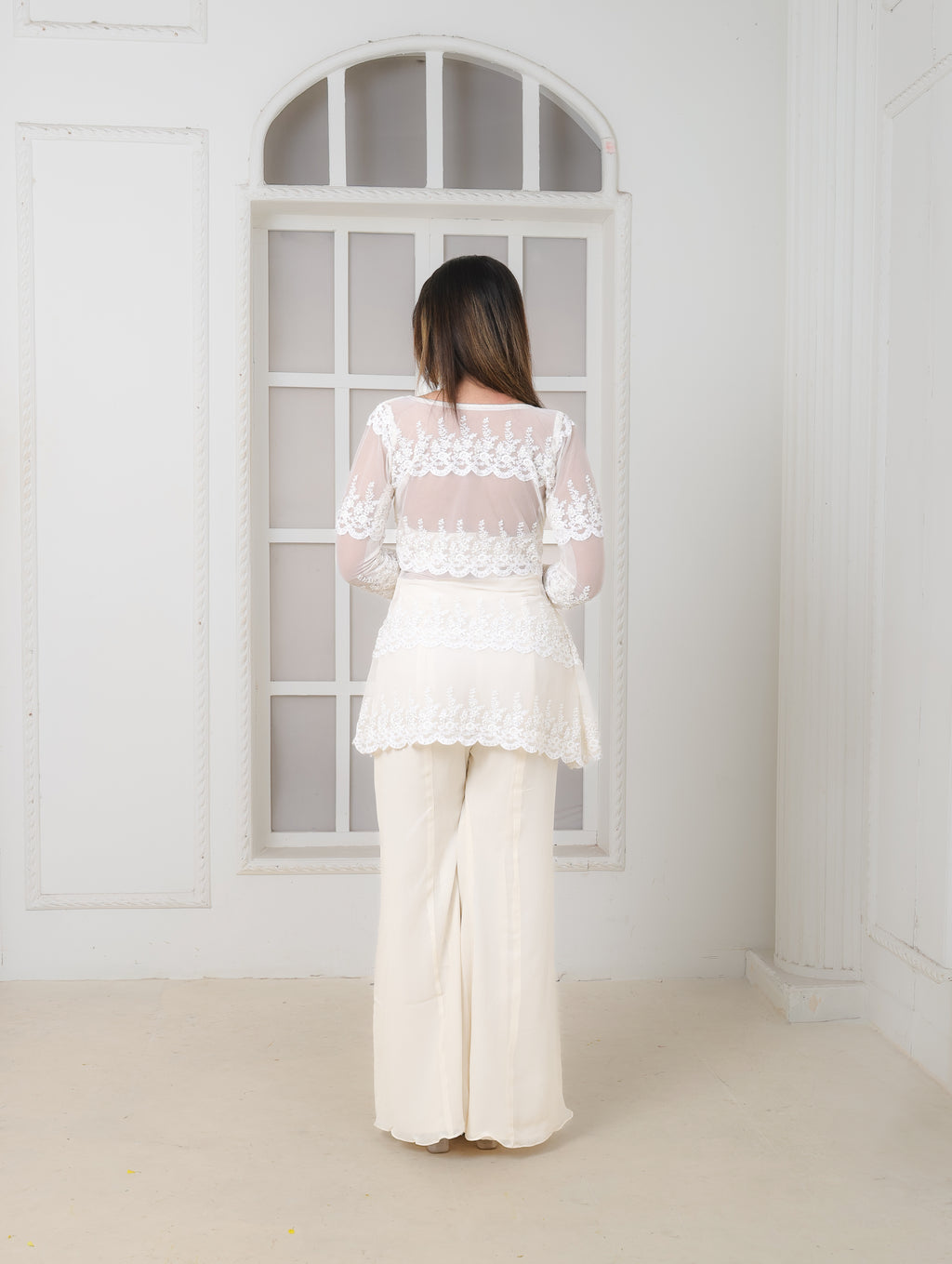 Pearl white plazo set